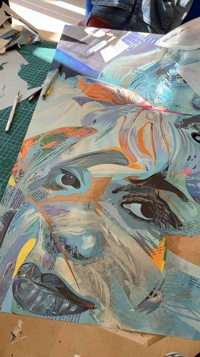 Blue Autumn - partie 2 ! 
110% paper magazine on wood @parismatch ✂️
.
.
#paperart #art #figurativecontemporaryart #figurativeartist  #figurativeart #artgallery #frenchartist #frenchart #nantes #blueart #blueface #collageart #collageartwork #collageartist
